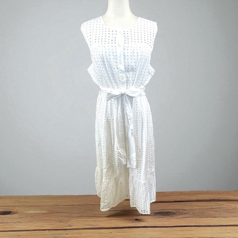 J. Crew NWT Size 14 All Over White Eyelet Lace Midi Dress - Picture 4 of 16